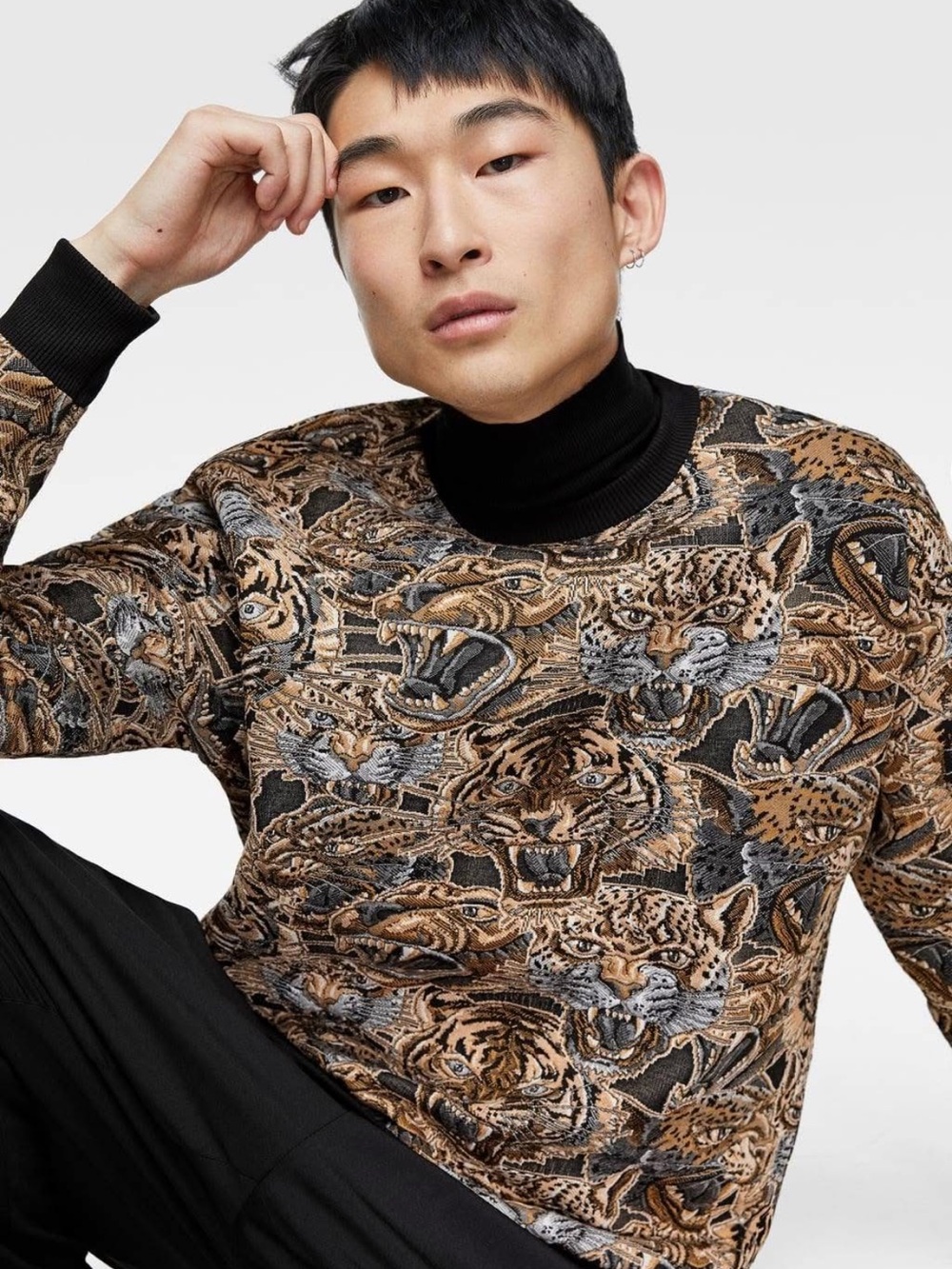 Zara Men's Jacquard Roaring Tiger Animal
Graphic Sweater Rare Size XL